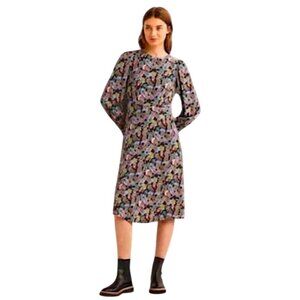Boden Womens Floral paisley Smocked Cuff Midi Dress Size 14R colorful feminine